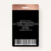 Rose Gold Foil Notary Foto Barcode Logo Ausweis (Rückseite)