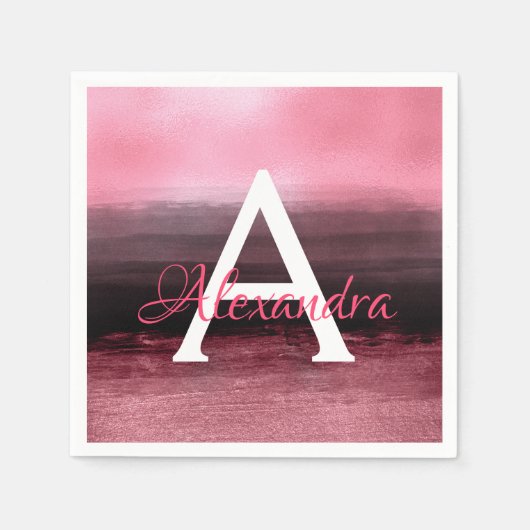 Rose Gold Foil Ombre Monogram Geburtstag Serviette (Vorderseite)