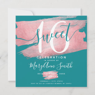 Rose Gold Foil Paint Sweet 16. Geburtstag Aquamari Einladung