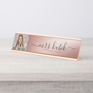 Rose Gold Foil Personalisiert Image Desk Name Plat Schreibtischnamensplakette
