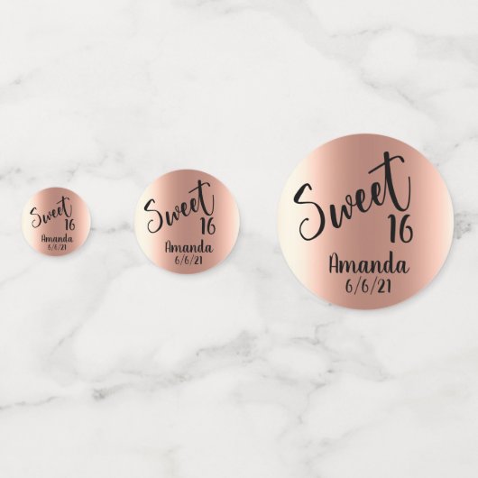 Rose Gold Foil Personalisiert Sweet 16 Sechzehn Konfetti (Vorderseiten)