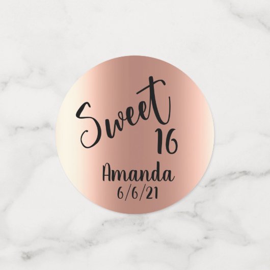 Rose Gold Foil Personalisiert Sweet 16 Sechzehn Konfetti (Klein Vorderseite)
