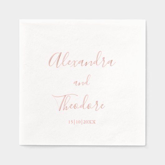 Rose Gold Foil Personalisierter Hochzeitscocktail Servietten Mit Folie (Vorderseite)