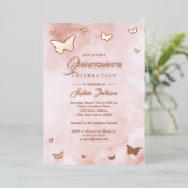 ROSE GOLD FOIL Pink Butterfly Quinceanera Folieneinladung (Stehend vorne)