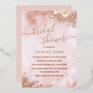 ROSE GOLD FOIL Pink Peach Butterfly Brautparty Folieneinladung