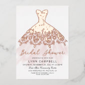 Rose Gold Foil Pressed Wedding Dress Brautparty Folieneinladung (Vorderseite)