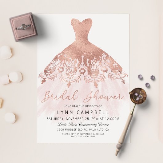 Rose Gold Foil Pressed Wedding Dress Brautparty Folieneinladung