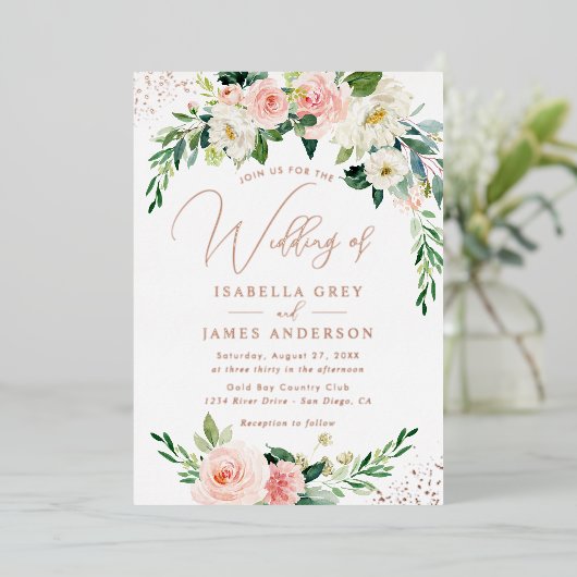 ROSE GOLD FOIL Rosa Blumenzehen Folieneinladung (Stehend vorne)