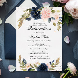 ROSE GOLD FOIL Rosa Navy Floral Quinceanera Folieneinladung