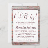 Rose Gold Foil Rustikales Holz - Oh Babydusche Einladung (Vorderseite)
