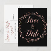 Rose Gold Foil Save the Date Postkarten auf schwar (Vorne/Hinten)