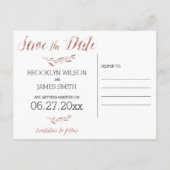 Rose Gold Foil Save the Date Postkarten auf schwar (Rückseite)