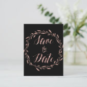 Rose Gold Foil Save the Date Postkarten auf schwar (Stehend Vorderseite)