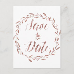 Rose Gold Foil Save the Date Postkarten Kranz