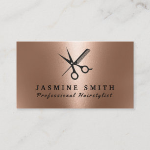 Rose-Gold-Foil-Schere und Comb-Logo Visitenkarte