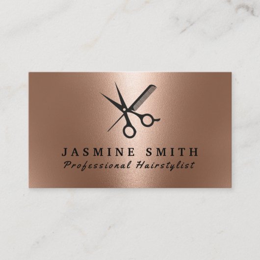 Rose-Gold-Foil-Schere und Comb-Logo Visitenkarte (Vorderseite)