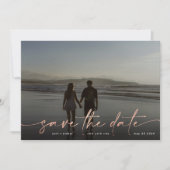 Rose Gold Foil Schwarz Modernes Foto beleuchten Save The Date (Vorderseite)