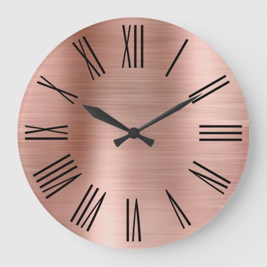 Rose Gold Foil Schwarze römische Zahlen Große Wanduhr (Vorderseite)