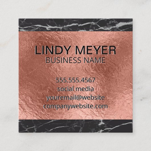 Rose Gold Foil | Schwarzer Marmor Quadratische Visitenkarte (Vorderseite)