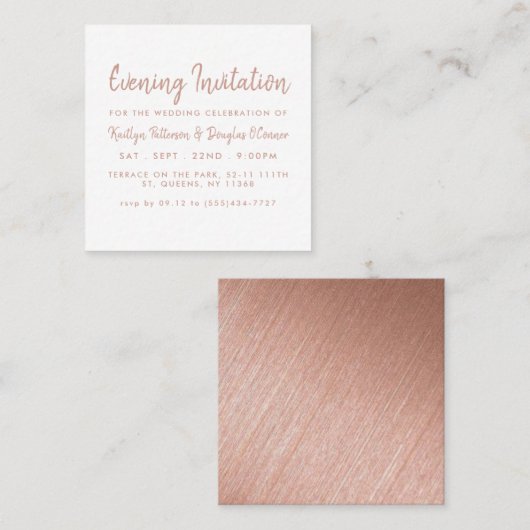 Rose Gold Foil & Script Abend Event Ticket (Vorne/Hinten)