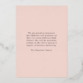 Rose Gold Foil Script Abschluss Ankündigung (Rückseite)