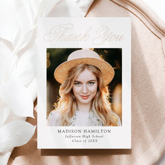 Rose Gold Foil Script Abschluss Danke Karte