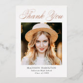 Rose Gold Foil Script Abschluss Danke Karte (Vorderseite)