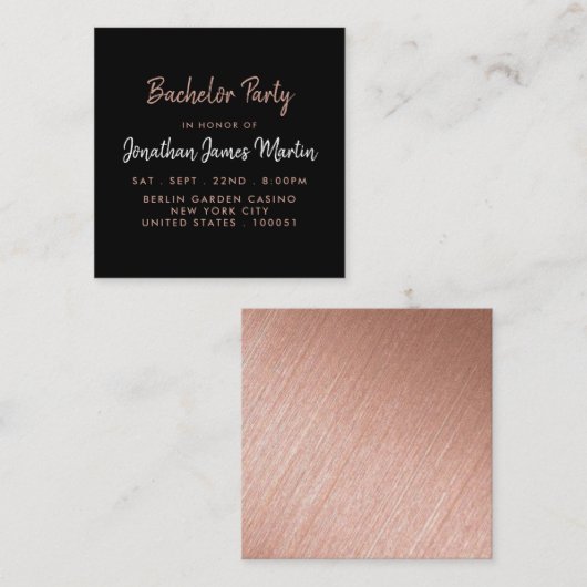 Rose Gold Foil & Script Bachelor Party Ticket (Vorne/Hinten)