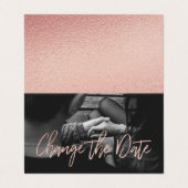 Rose Gold Foil Script Foto ändern Datum Karte (Außenseite Aufgefaltet)