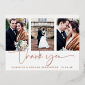 Rose Gold Foil Script Foto Hochzeit Vielen Dank Folie Einladungspostkarte (Vorderseite)