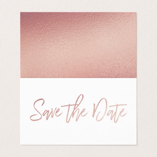 Rose Gold Foil Script Foto Save the Date Card Visitenkarten (Außenseite Aufgefaltet)
