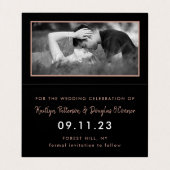 Rose Gold Foil & Script Foto Save the Date Card Visitenkarten (Innenseite Aufgefaltet)