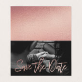 Rose Gold Foil Script Foto Save the Date Card Visitenkarten (Außenseite Aufgefaltet)