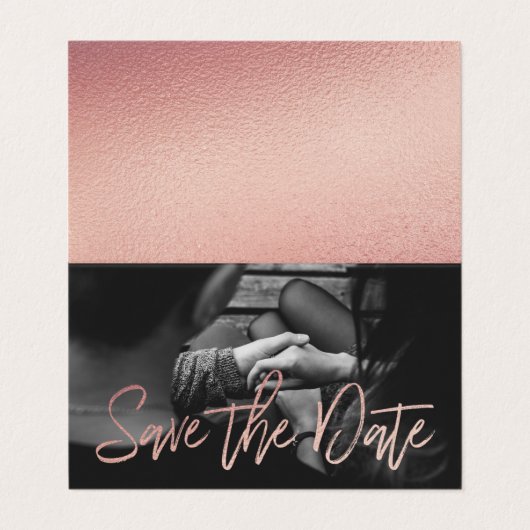 Rose Gold Foil Script Foto Save the Date Card Visitenkarten (Außenseite Aufgefaltet)