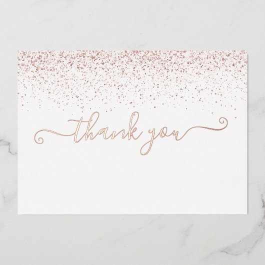 Rose Gold Foil Script Glitzer Danke Karte (Vorderseite)