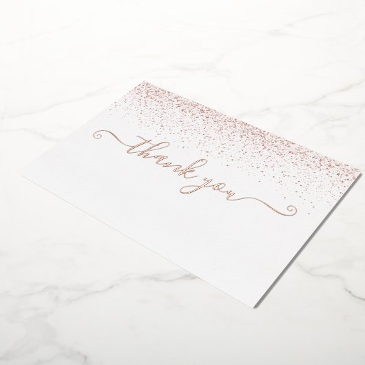 Rose Gold Foil Script Glitzer Danke Karte (Gedreht)