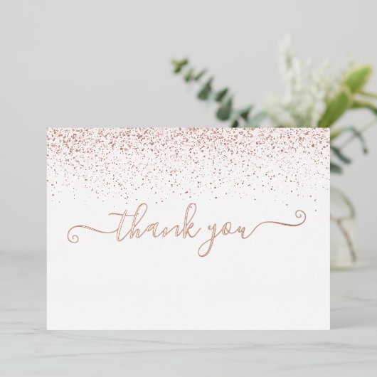 Rose Gold Foil Script Glitzer Danke Karte (Stehend vorne)