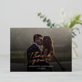 Rose Gold Foil Script Hochzeit Foto Danke Karte (Stehend vorne)