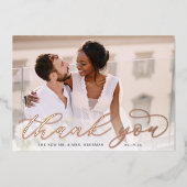 Rose Gold Foil Script Hochzeit Foto Danke Karte (Vorderseite)