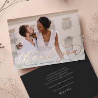 Rose Gold Foil Script Hochzeit Foto Danke Karte