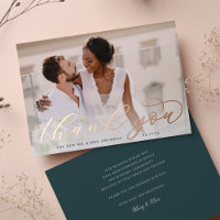 Rose Gold Foil Script Hochzeit Foto Danke Karte