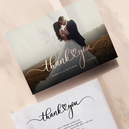 Rose Gold Foil Script Hochzeit Foto Danke Karte
