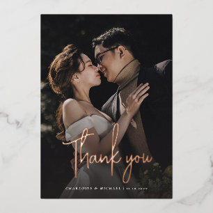 Rose Gold Foil Script Hochzeit Foto Danke Karte