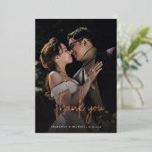 Rose Gold Foil Script Hochzeit Foto Danke Karte (Stehend vorne)