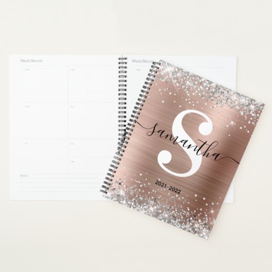 Rose Gold Foil Silver Glitzer Style Monogram Planer (Anzeige)