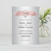 Rose Gold Foil Silver Marble Monogram Wedding Einladung (Stehend Vorderseite)