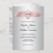 Rose Gold Foil Silver Marble Monogram Wedding Einladung (Vorne/Hinten)