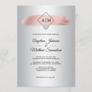 Rose Gold Foil Silver Marble Monogram Wedding Einladung