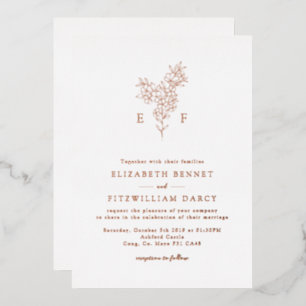 Rose Gold Foil Simple Cherry Blossom Monogramm Folieneinladung