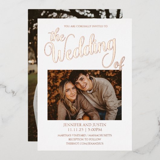 Rose Gold Foil Simplistic 2 Foto Wedding Folieneinladung (Vorderseite/Rückseite)